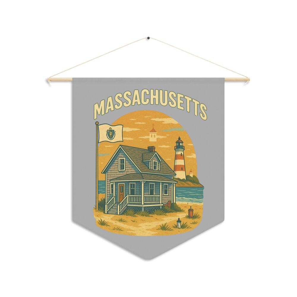 Massachusetts Coastal Pennant Wall Art, Nautical Decor, Beach House NE Pride